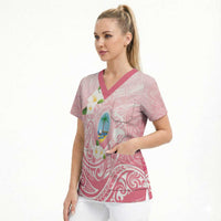 Guam Fishhook Mix Guasali Flowers Scrub Top Dreaming Coral LT7 - Polynesian Pride