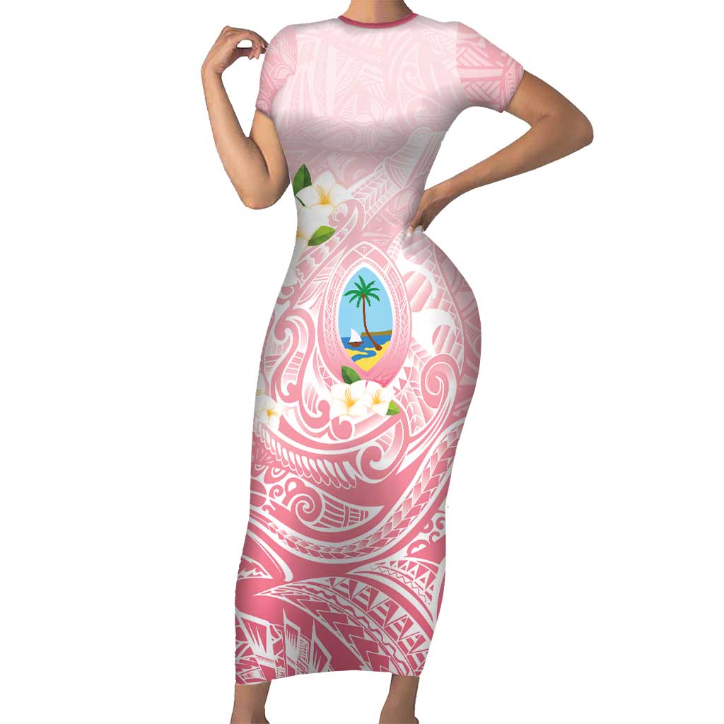 Guam Fishhook Mix Guasali Flowers Short Sleeve Bodycon Dress Dreaming Coral LT7 Long Dress Pink - Polynesian Pride