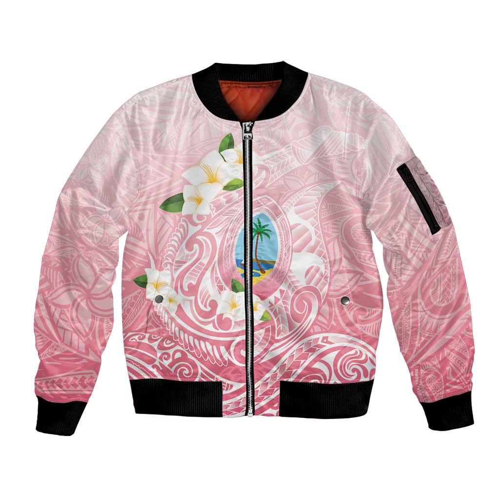 Guam Fishhook Mix Guasali Flowers Sleeve Zip Bomber Jacket Dreaming Coral LT7 Unisex Pink - Polynesian Pride