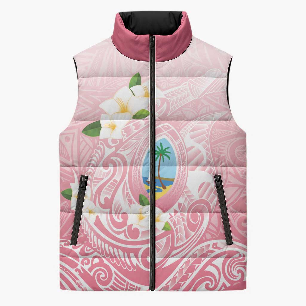 Guam Fishhook Mix Guasali Flowers Sleeveless Puffer Jacket Dreaming Coral LT7 Unisex Pink - Polynesian Pride