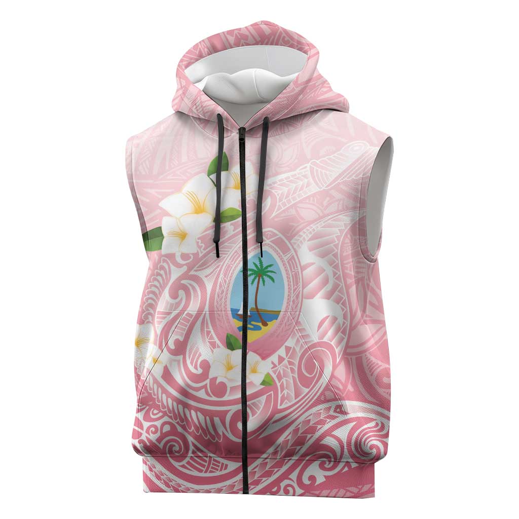 Guam Fishhook Mix Guasali Flowers Sleeveless Zip Hoodie Dreaming Coral LT7 Pink - Polynesian Pride