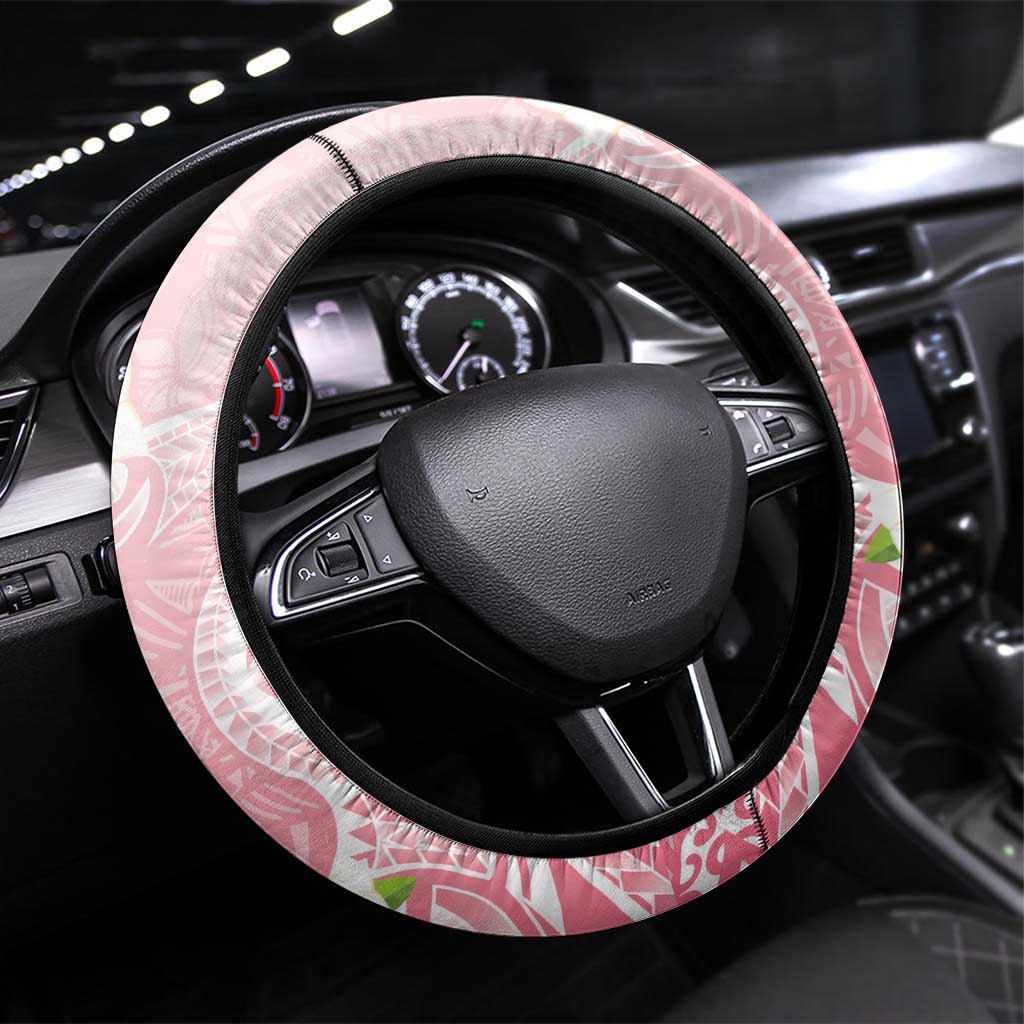 Guam Fishhook Mix Guasali Flowers Steering Wheel Cover Dreaming Coral LT7 Universal Fit Pink - Polynesian Pride
