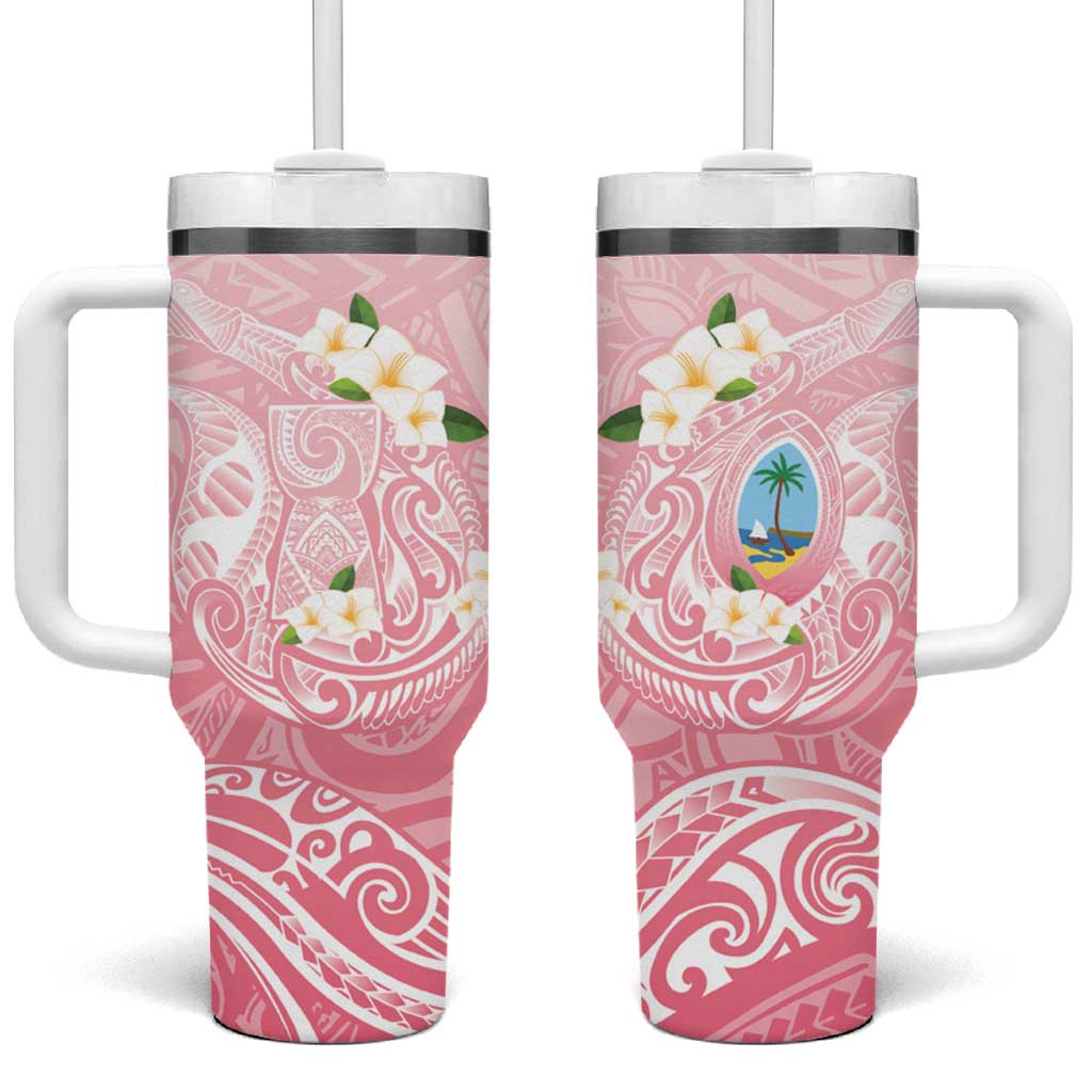 Guam Fishhook Mix Guasali Flowers Tumbler With Handle Dreaming Coral LT7 One Size: 40 oz Pink - Polynesian Pride