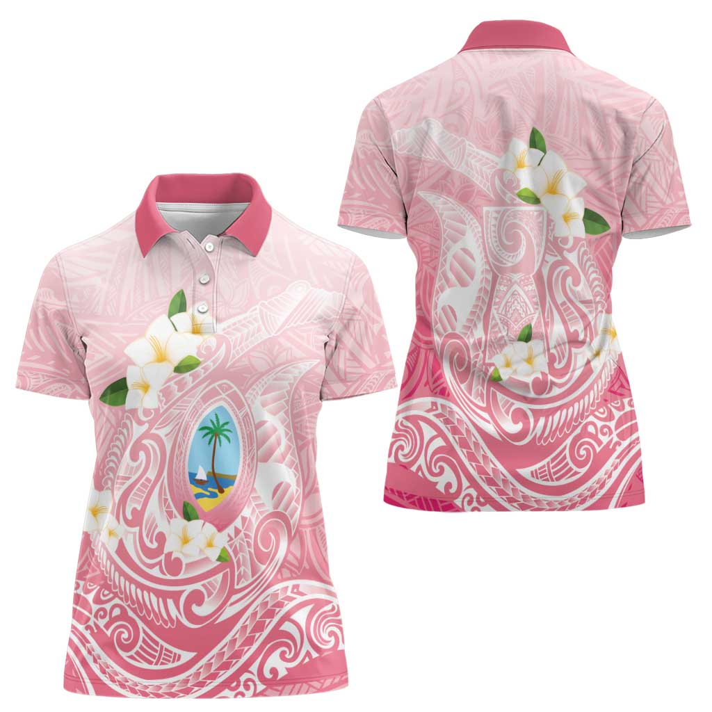 Guam Fishhook Mix Guasali Flowers Women Polo Shirt Dreaming Coral LT7 - Polynesian Pride