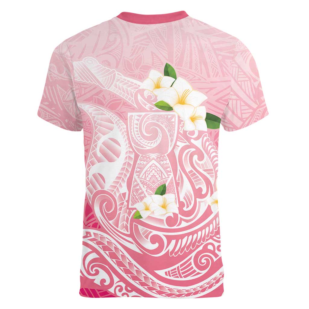 Guam Fishhook Mix Guasali Flowers Women V-Neck T-Shirt Dreaming Coral LT7 - Polynesian Pride