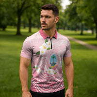 Guam Fishhook Mix Guasali Flowers Zipper Polo Shirt Dreaming Coral LT7 - Polynesian Pride