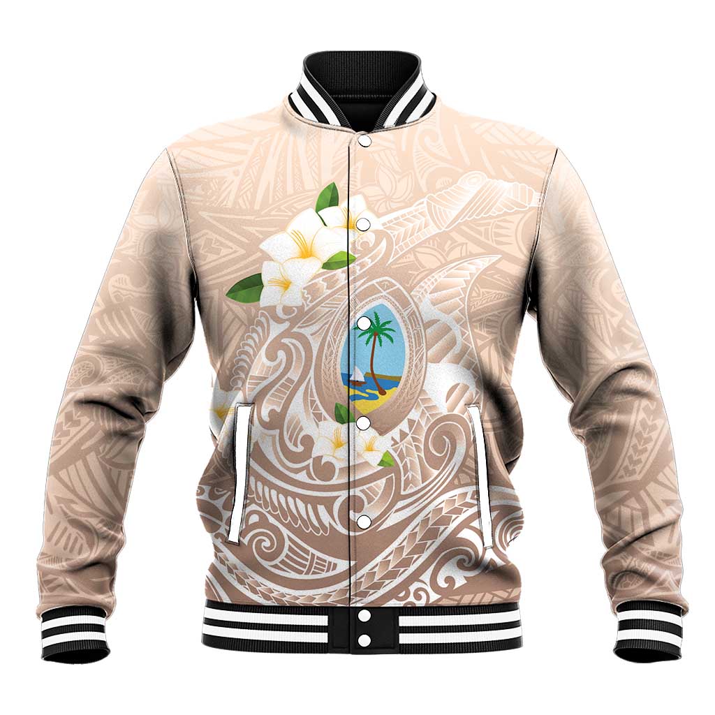 Guam Fishhook Mix Guasali Flowers Baseball Jacket Dreaming Hazel LT7 Unisex Beige - Polynesian Pride