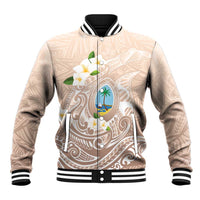 Guam Fishhook Mix Guasali Flowers Baseball Jacket Dreaming Hazel LT7 Unisex Beige - Polynesian Pride