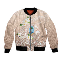 Guam Fishhook Mix Guasali Flowers Bomber Jacket Dreaming Hazel LT7 Unisex Beige - Polynesian Pride