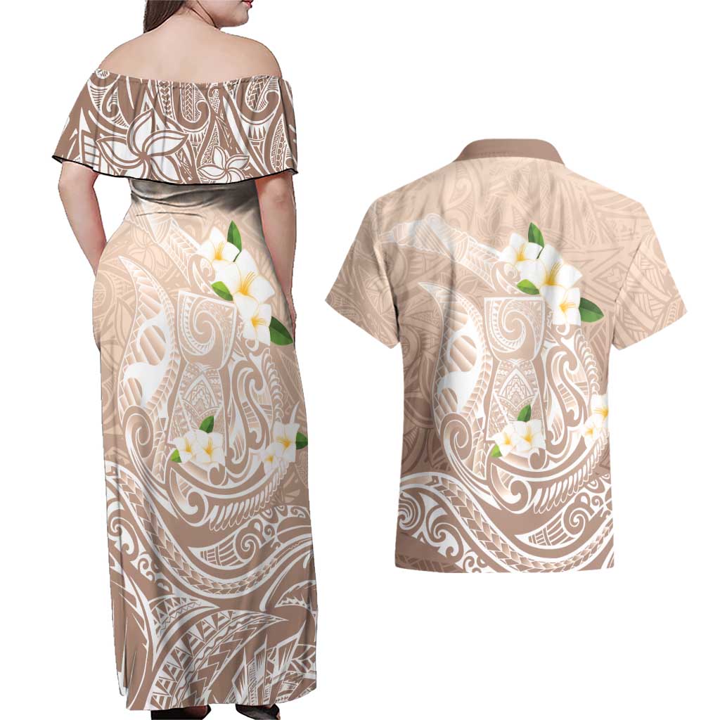 Guam Fishhook Mix Guasali Flowers Couples Matching Off Shoulder Maxi Dress and Hawaiian Shirt Dreaming Hazel LT7 - Polynesian Pride