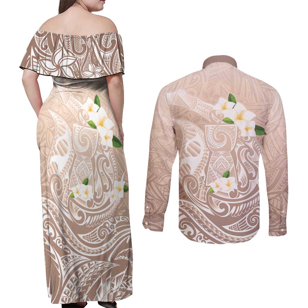 Guam Fishhook Mix Guasali Flowers Couples Matching Off Shoulder Maxi Dress and Long Sleeve Button Shirt Dreaming Hazel LT7 - Polynesian Pride