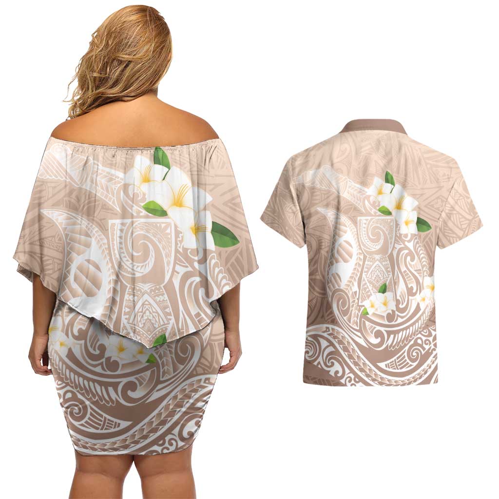 Guam Fishhook Mix Guasali Flowers Couples Matching Off Shoulder Short Dress and Hawaiian Shirt Dreaming Hazel LT7 - Polynesian Pride