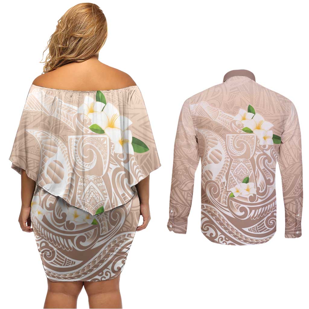 Guam Fishhook Mix Guasali Flowers Couples Matching Off Shoulder Short Dress and Long Sleeve Button Shirt Dreaming Hazel LT7 - Polynesian Pride