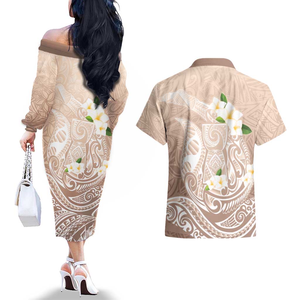 Guam Fishhook Mix Guasali Flowers Couples Matching Off The Shoulder Long Sleeve Dress and Hawaiian Shirt Dreaming Hazel