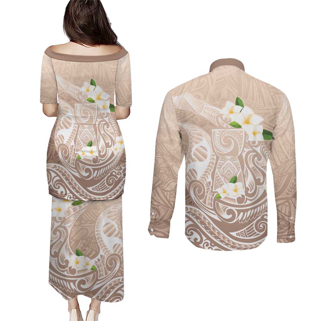 Guam Fishhook Mix Guasali Flowers Couples Matching Puletasi and Long Sleeve Button Shirt Dreaming Hazel LT7 - Polynesian Pride