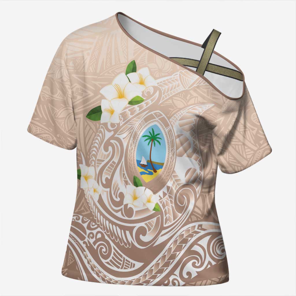 Guam Fishhook Mix Guasali Flowers Cross Shoulder Shirt Dreaming Hazel LT7 Female Beige - Polynesian Pride