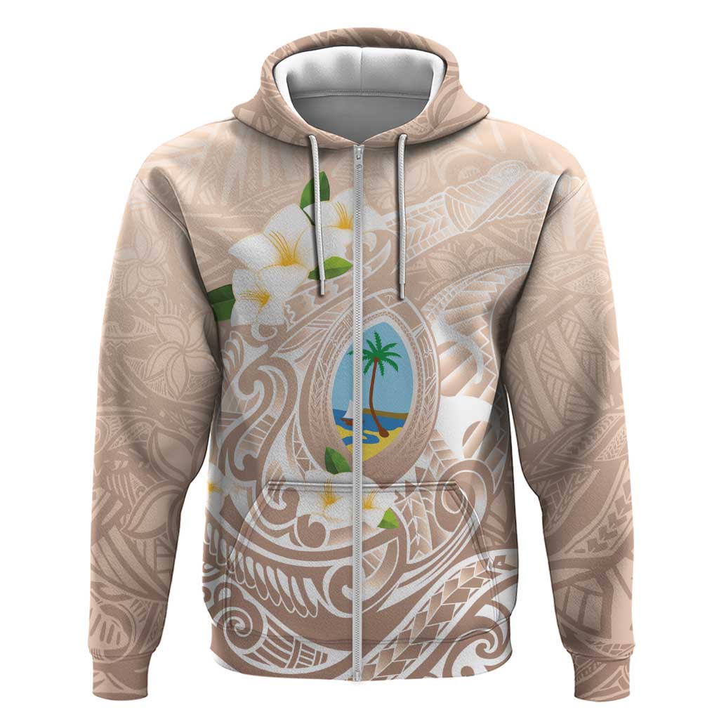Guam Fishhook Mix Guasali Flowers Hoodie Dreaming Hazel LT7 Zip Hoodie Beige - Polynesian Pride