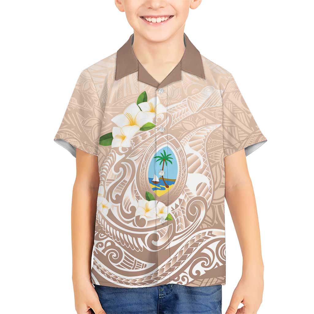 Guam Fishhook Mix Guasali Flowers Kid Hawaiian Shirt Dreaming Hazel LT7 Kid Beige - Polynesian Pride