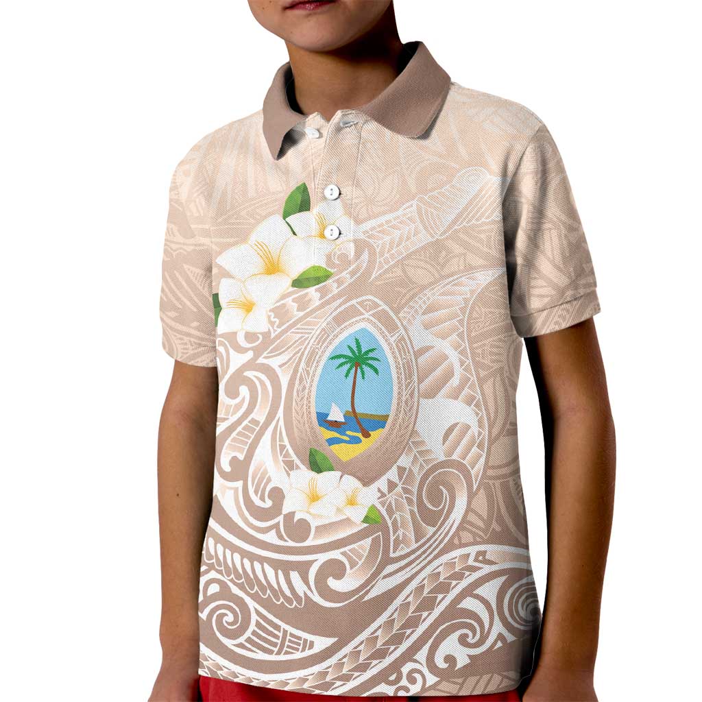 Guam Fishhook Mix Guasali Flowers Kid Polo Shirt Dreaming Hazel LT7 Kid Beige - Polynesian Pride