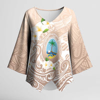 Guam Fishhook Mix Guasali Flowers Kimono Sleeve Blouse Dreaming Hazel LT7 Female Beige - Polynesian Pride