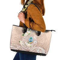 Guam Fishhook Mix Guasali Flowers Leather Tote Bag Dreaming Hazel LT7 Beige - Polynesian Pride