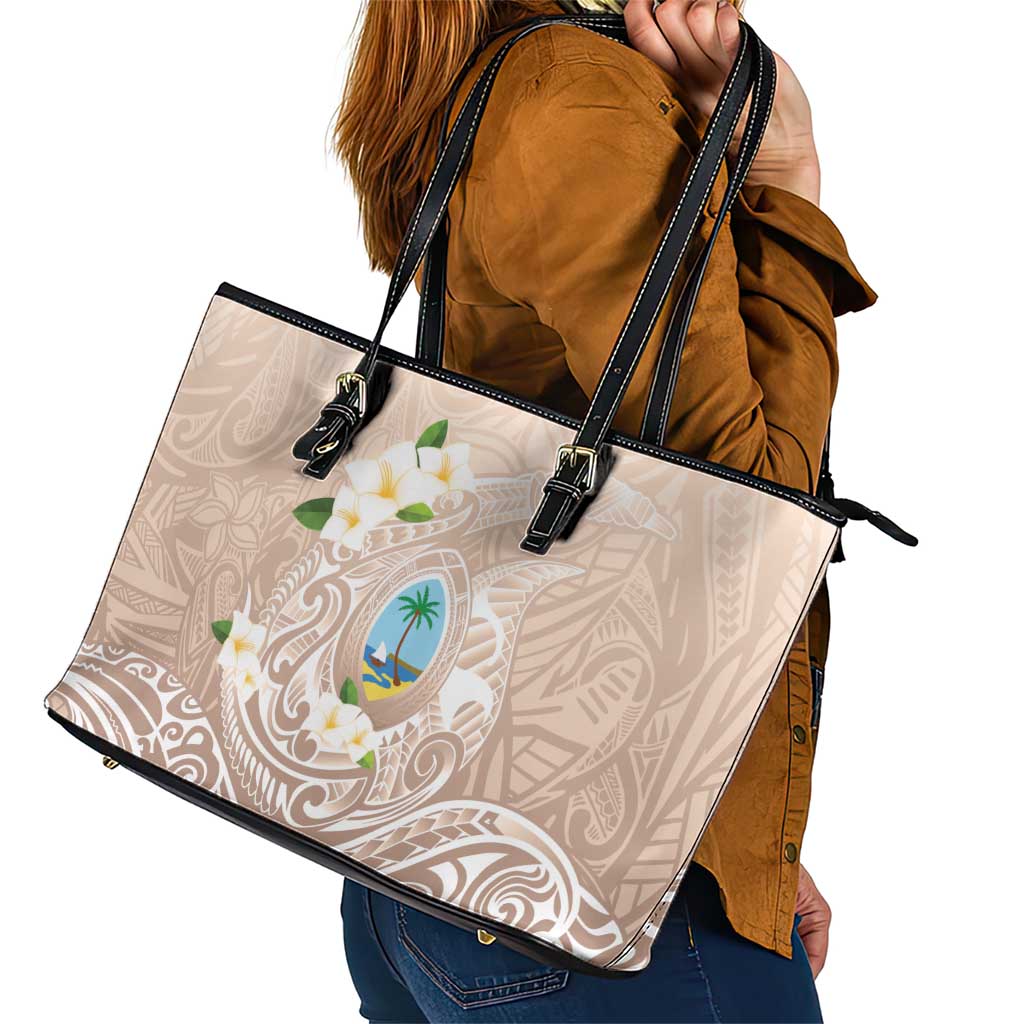 Guam Fishhook Mix Guasali Flowers Leather Tote Bag Dreaming Hazel LT7 - Polynesian Pride