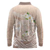 Guam Fishhook Mix Guasali Flowers Long Sleeve Polo Shirt Dreaming Hazel LT7 - Polynesian Pride