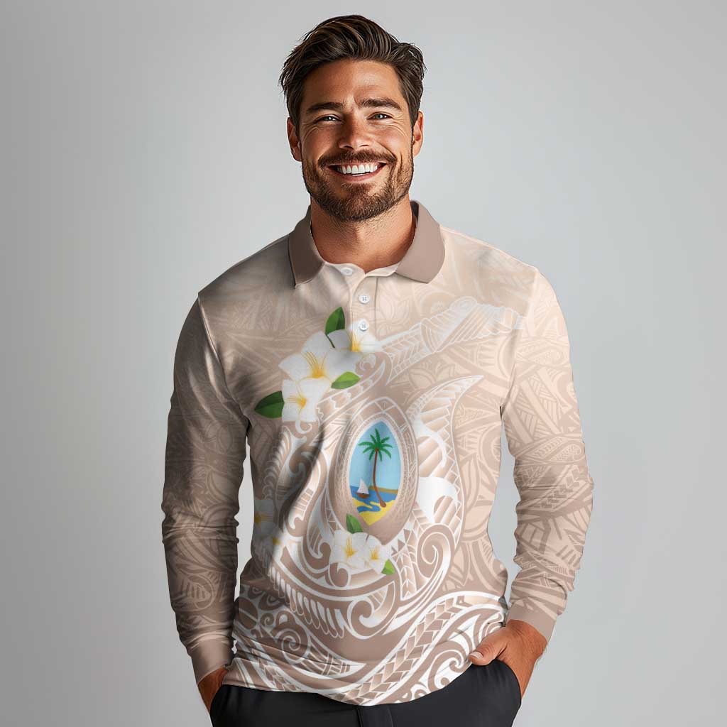 Guam Fishhook Mix Guasali Flowers Long Sleeve Polo Shirt Dreaming Hazel LT7 - Polynesian Pride