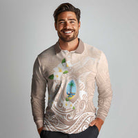 Guam Fishhook Mix Guasali Flowers Long Sleeve Polo Shirt Dreaming Hazel LT7 - Polynesian Pride