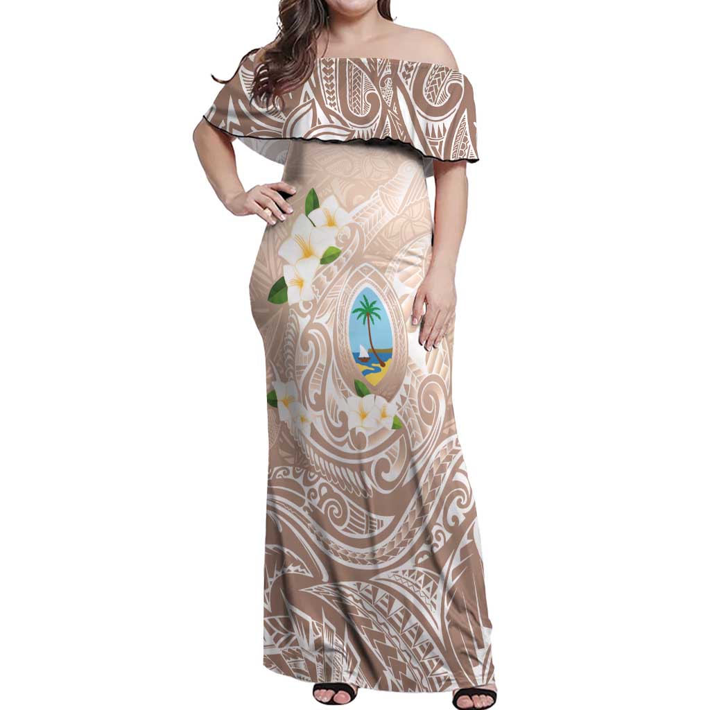Guam Fishhook Mix Guasali Flowers Off Shoulder Maxi Dress Dreaming Hazel LT7 Women Beige - Polynesian Pride