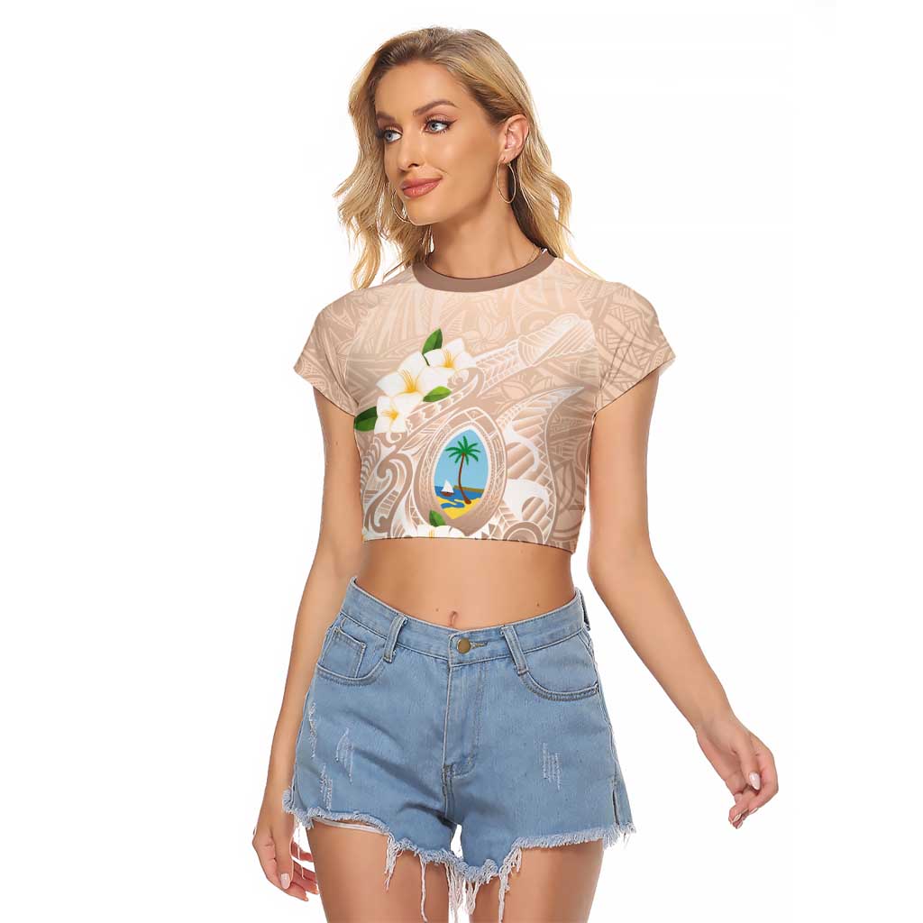Guam Fishhook Mix Guasali Flowers Raglan Cropped T Shirt Dreaming Hazel LT7 Female Beige - Polynesian Pride