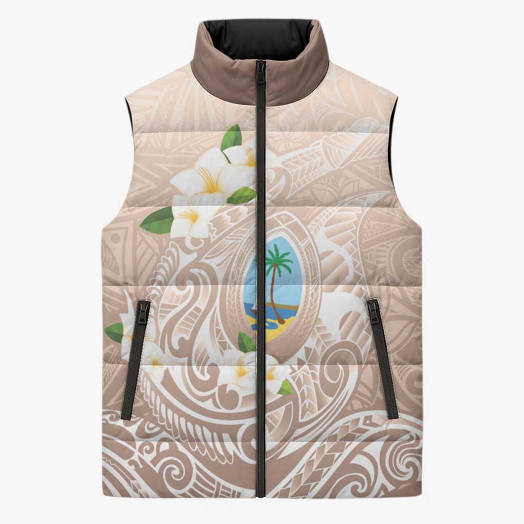 Guam Fishhook Mix Guasali Flowers Sleeveless Puffer Jacket Dreaming Hazel LT7 Unisex Beige - Polynesian Pride