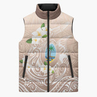 Guam Fishhook Mix Guasali Flowers Sleeveless Puffer Jacket Dreaming Hazel LT7 Unisex Beige - Polynesian Pride
