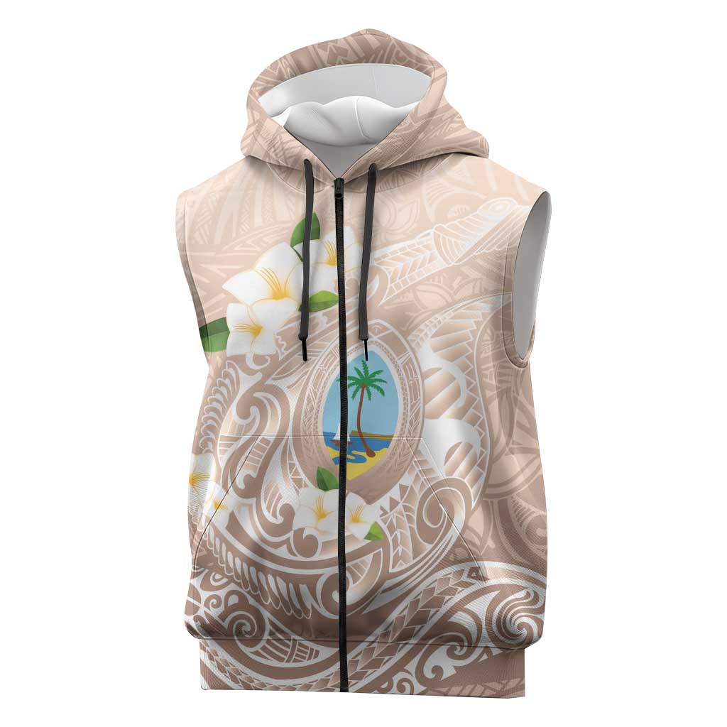 Guam Fishhook Mix Guasali Flowers Sleeveless Zip Hoodie Dreaming Hazel LT7 Beige - Polynesian Pride
