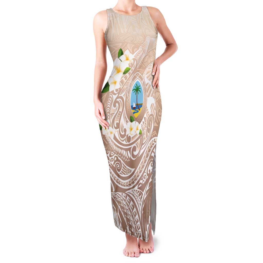 Guam Fishhook Mix Guasali Flowers Tank Maxi Dress Dreaming Hazel LT7 Women Beige - Polynesian Pride