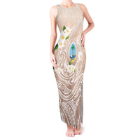 Guam Fishhook Mix Guasali Flowers Tank Maxi Dress Dreaming Hazel LT7 Women Beige - Polynesian Pride