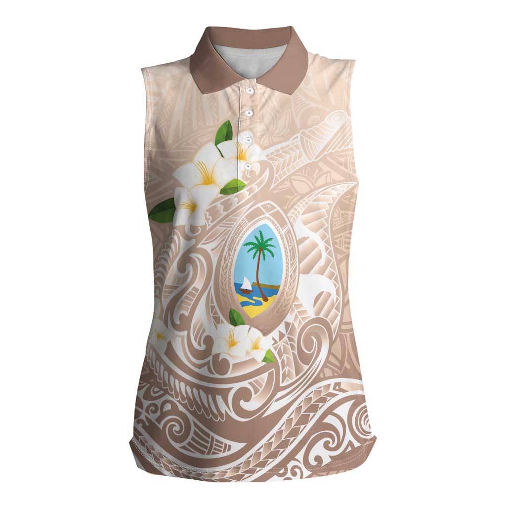Guam Fishhook Mix Guasali Flowers Women Sleeveless Polo Shirt Dreaming Hazel LT7 Female Beige - Polynesian Pride