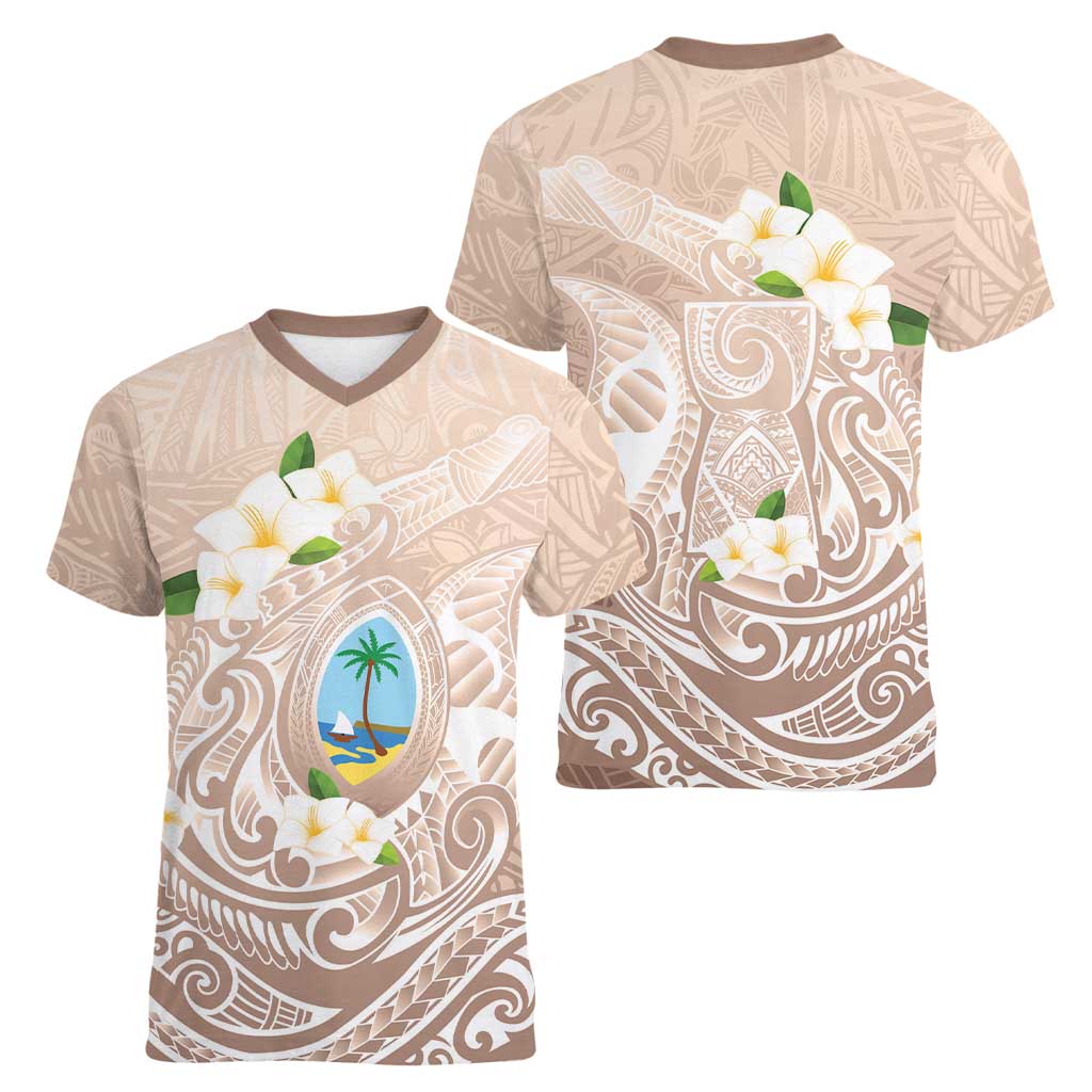 Guam Fishhook Mix Guasali Flowers Women V-Neck T-Shirt Dreaming Hazel LT7 - Polynesian Pride