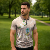 Guam Fishhook Mix Guasali Flowers Zipper Polo Shirt Dreaming Hazel LT7 - Polynesian Pride