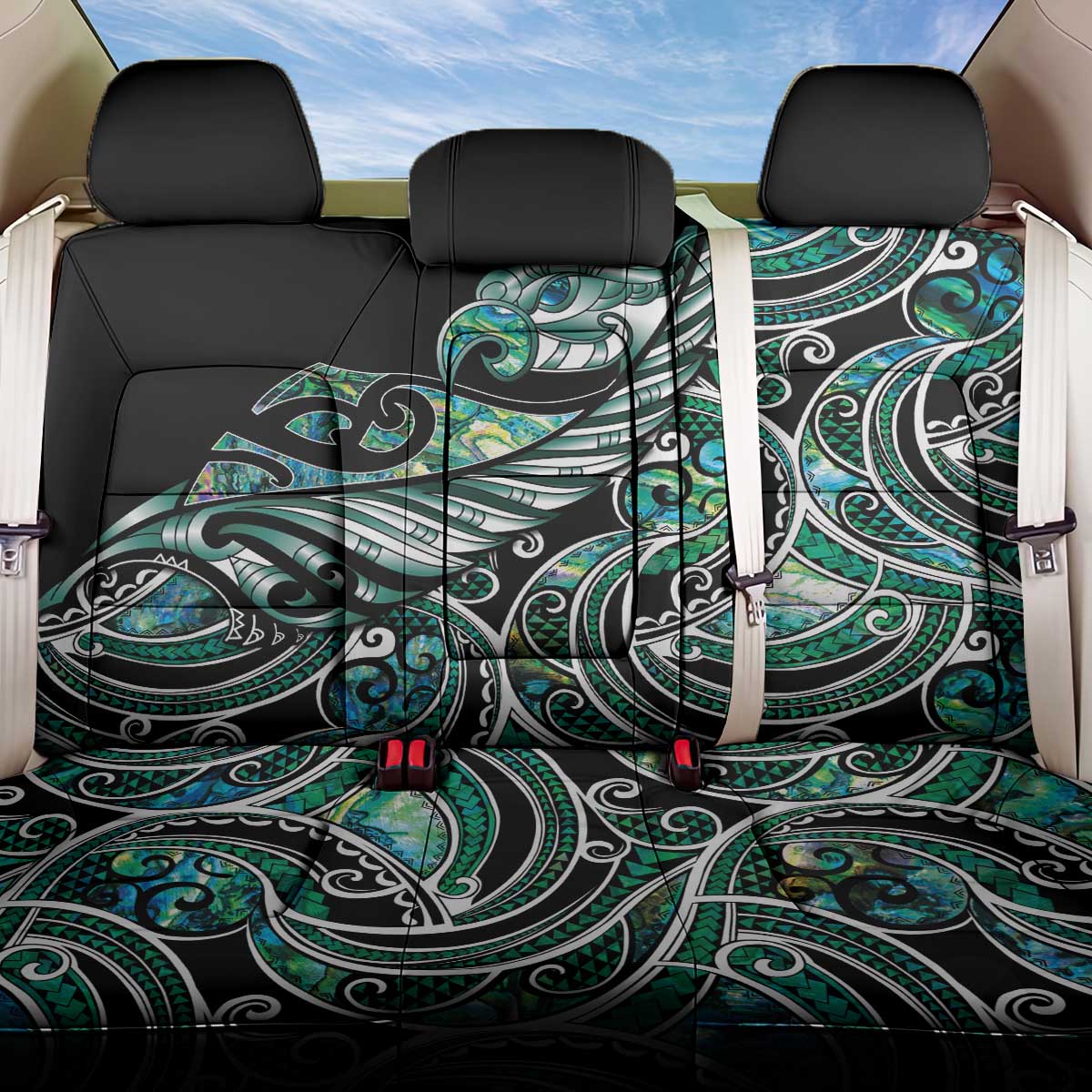 Maori Matariki - Manaia Back Car Seat Cover Emerald Paua Shell