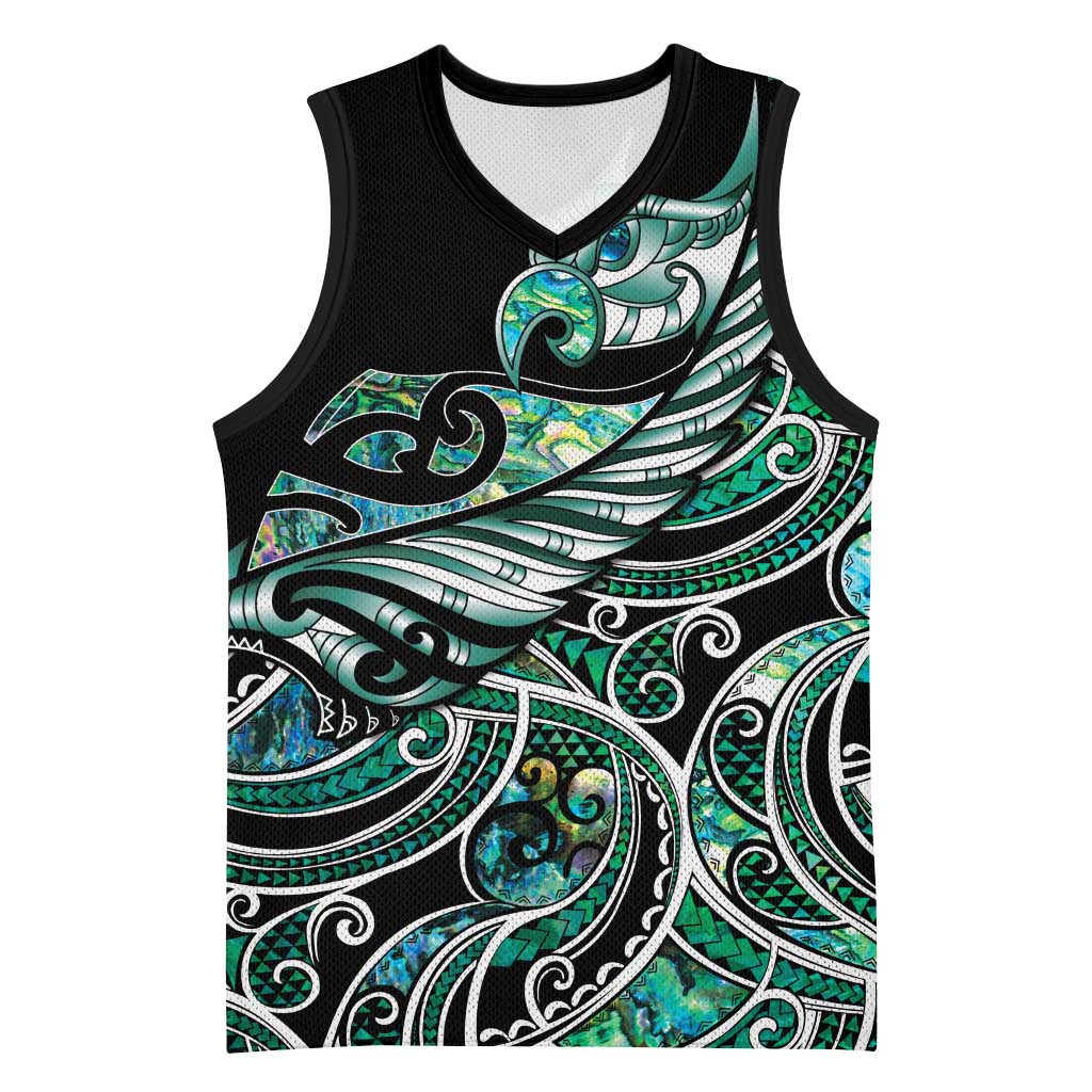 Maori Matariki - Manaia Basketball Jersey Emerald Paua Shell LT7 Unisex Green - Polynesian Pride
