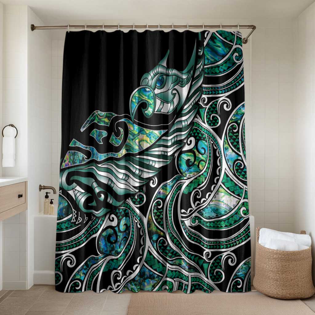 Maori Matariki - Manaia Bathroom Set Emerald Paua Shell LT7 Shower Curtain Only Green - Polynesian Pride