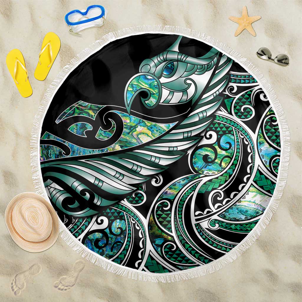 Maori Matariki - Manaia Beach Blanket Emerald Paua Shell LT7 One Size 150cm Green - Polynesian Pride