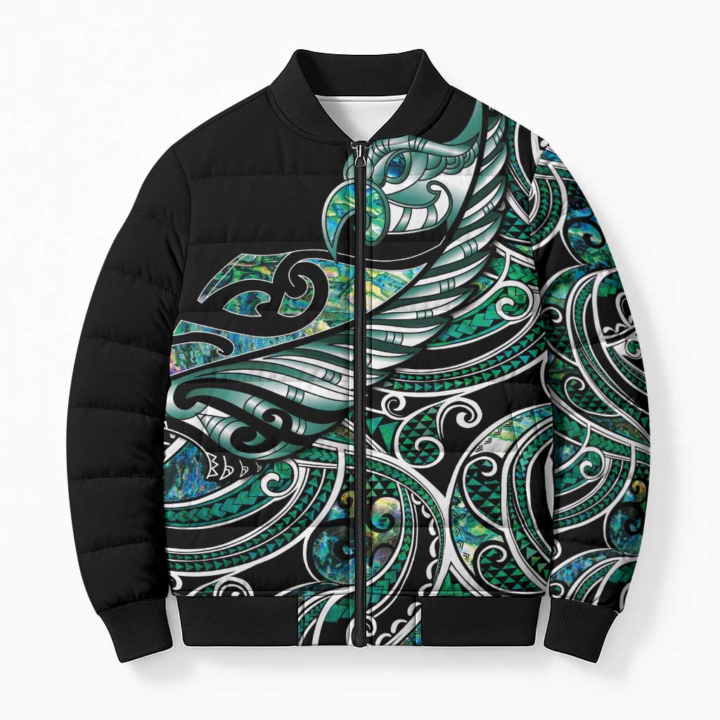 Maori Matariki - Manaia Bomber Puffer Jacket Emerald Paua Shell LT7 Unisex Green - Polynesian Pride