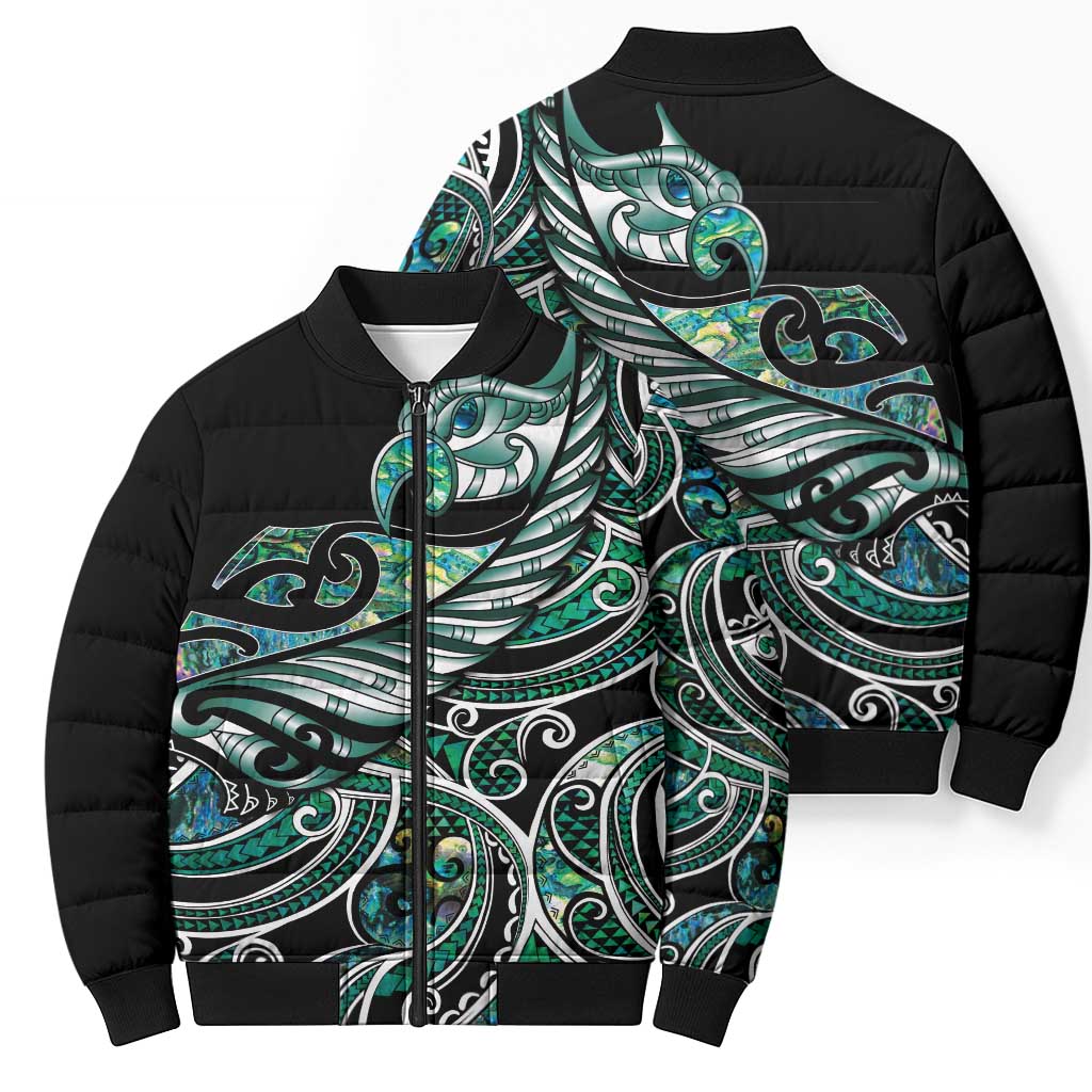 Maori Matariki - Manaia Bomber Puffer Jacket Emerald Paua Shell LT7 - Polynesian Pride