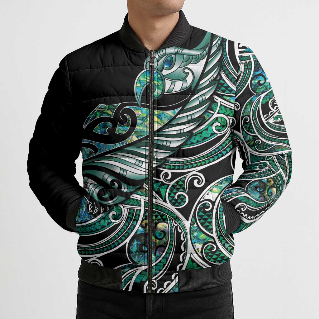 Maori Matariki - Manaia Bomber Puffer Jacket Emerald Paua Shell LT7 - Polynesian Pride