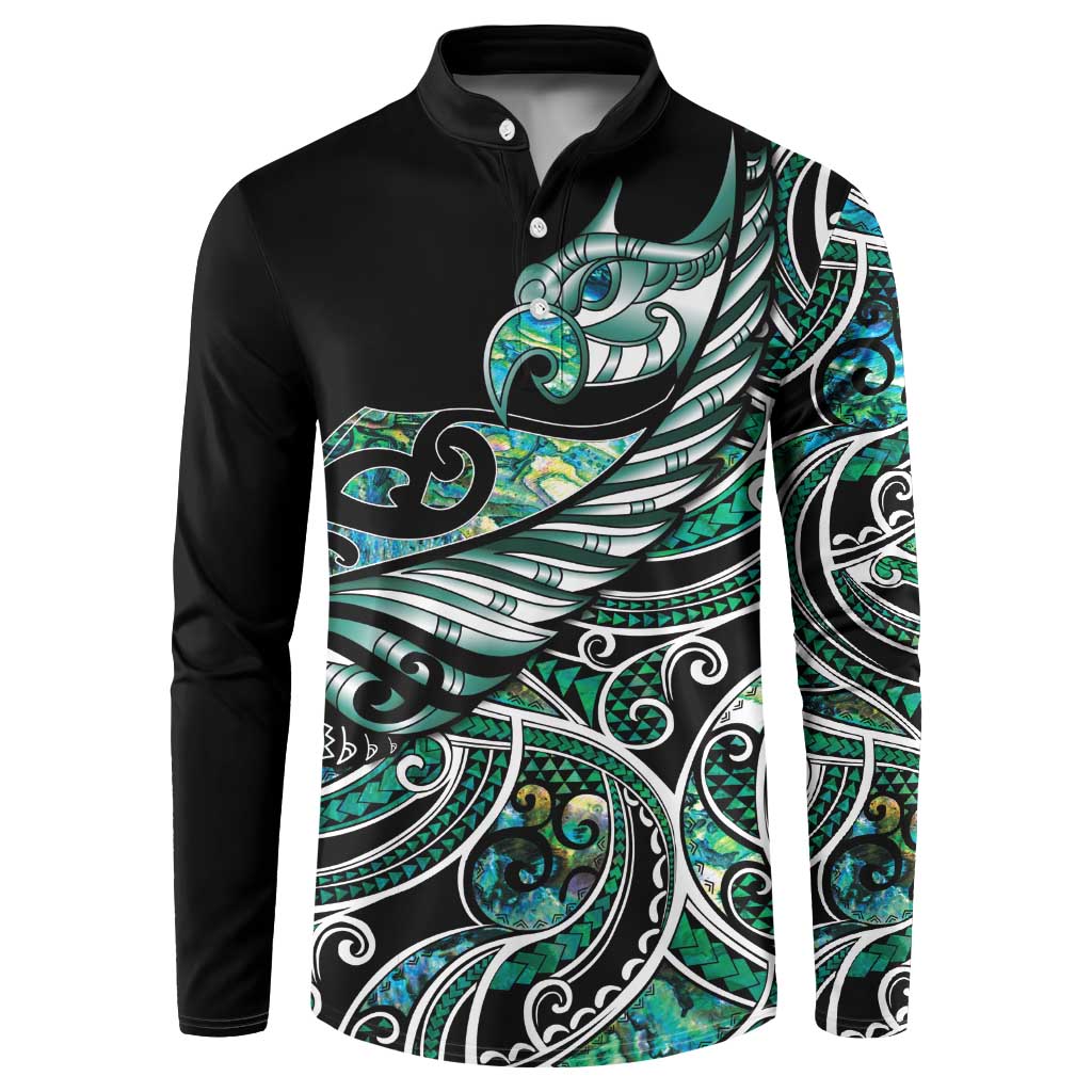 Maori Matariki - Manaia Button Sweatshirt Emerald Paua Shell LT7 Green - Polynesian Pride