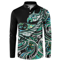 Maori Matariki - Manaia Button Sweatshirt Emerald Paua Shell LT7 Green - Polynesian Pride