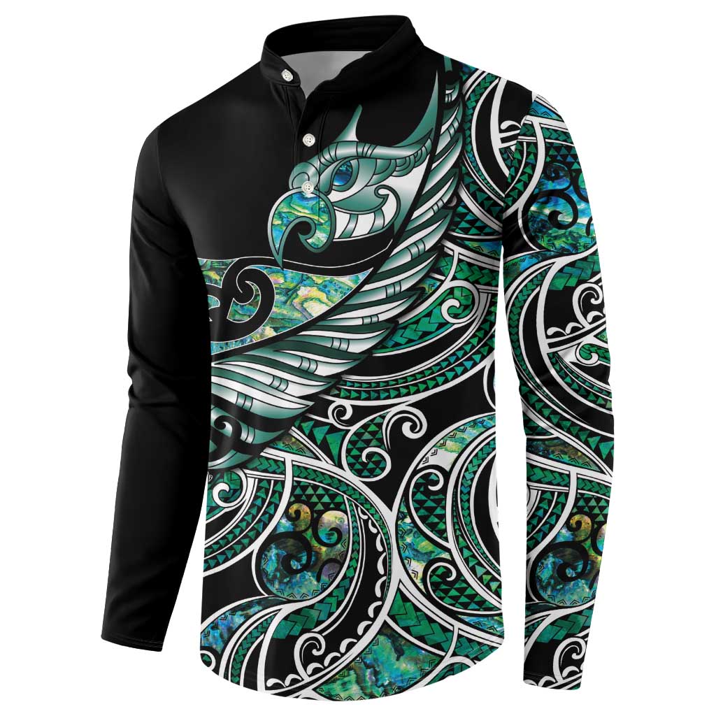 Maori Matariki - Manaia Button Sweatshirt Emerald Paua Shell LT7 - Polynesian Pride
