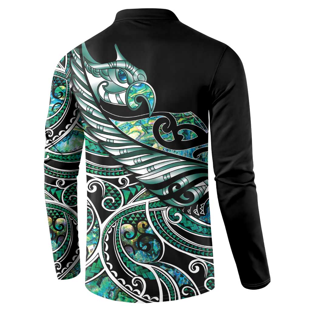 Maori Matariki - Manaia Button Sweatshirt Emerald Paua Shell LT7 - Polynesian Pride